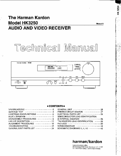 Harman Kardon HK3250 Harman Kardon HK3250 Audio and Video Receiver Technical Manual